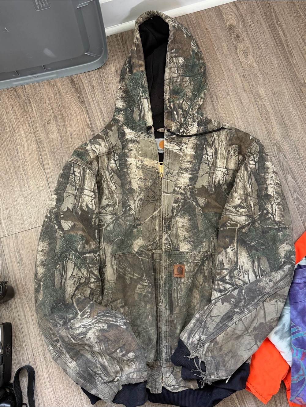 VTG Carhartt active jacket realtree camo USA hooded duck canvas LG Tall